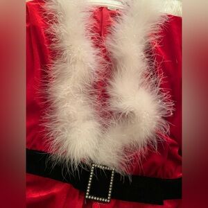 NWOT “SANTA BABY’ LUXURY RED VELVET ROBE/BOTTOMS SET TRIMMED W/REAL MARIBOU FUR
